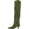 imageFSJ Women Trendy Pointed Toe Studded Knee High Boots Pull On Low Kitten Heel Ladies Winter Prom Party Date Shoes Size 416 USGreen