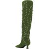 imageFSJ Women Trendy Pointed Toe Studded Knee High Boots Pull On Low Kitten Heel Ladies Winter Prom Party Date Shoes Size 416 USGreen