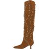 imageFSJ Women Trendy Pointed Toe Studded Knee High Boots Pull On Low Kitten Heel Ladies Winter Prom Party Date Shoes Size 416 USPeru