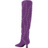 imageFSJ Women Trendy Pointed Toe Studded Knee High Boots Pull On Low Kitten Heel Ladies Winter Prom Party Date Shoes Size 416 USPurple