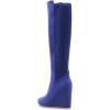 imageFSJ Women Wedge High Heel Round Toe Knee High Boots Comfortable Stitching Thick Heel Side Zipper Ladies Prom Club Shoes Size 415 USBlue
