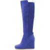 imageFSJ Women Wedge High Heel Round Toe Knee High Boots Comfortable Stitching Thick Heel Side Zipper Ladies Prom Club Shoes Size 415 USBlue