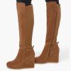 imageFSJ Women Wedge High Heel Round Toe Knee High Boots Comfortable Stitching Thick Heel Side Zipper Ladies Prom Club Shoes Size 415 USBrown