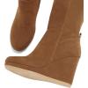 imageFSJ Women Wedge High Heel Round Toe Knee High Boots Comfortable Stitching Thick Heel Side Zipper Ladies Prom Club Shoes Size 415 USBrown