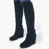imageFSJ Women Wedge High Heel Round Toe Knee High Boots Comfortable Stitching Thick Heel Side Zipper Ladies Prom Club Shoes Size 415 USCyan