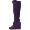 imageFSJ Women Wedge High Heel Round Toe Knee High Boots Comfortable Stitching Thick Heel Side Zipper Ladies Prom Club Shoes Size 415 USDark Purple