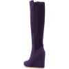 imageFSJ Women Wedge High Heel Round Toe Knee High Boots Comfortable Stitching Thick Heel Side Zipper Ladies Prom Club Shoes Size 415 USDark Purple