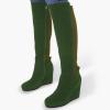 imageFSJ Women Wedge High Heel Round Toe Knee High Boots Comfortable Stitching Thick Heel Side Zipper Ladies Prom Club Shoes Size 415 USGreen
