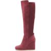 imageFSJ Women Wedge High Heel Round Toe Knee High Boots Comfortable Stitching Thick Heel Side Zipper Ladies Prom Club Shoes Size 415 USIndian Red