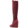imageFSJ Women Wedge High Heel Round Toe Knee High Boots Comfortable Stitching Thick Heel Side Zipper Ladies Prom Club Shoes Size 415 USIndian Red