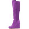 imageFSJ Women Wedge High Heel Round Toe Knee High Boots Comfortable Stitching Thick Heel Side Zipper Ladies Prom Club Shoes Size 415 USOrchid