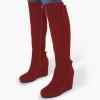 imageFSJ Women Wedge High Heel Round Toe Knee High Boots Comfortable Stitching Thick Heel Side Zipper Ladies Prom Club Shoes Size 415 USRed