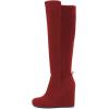 imageFSJ Women Wedge High Heel Round Toe Knee High Boots Comfortable Stitching Thick Heel Side Zipper Ladies Prom Club Shoes Size 415 USRed
