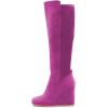 imageFSJ Women Wedge High Heel Round Toe Knee High Boots Comfortable Stitching Thick Heel Side Zipper Ladies Prom Club Shoes Size 415 USViolet Red