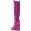 imageFSJ Women Wedge High Heel Round Toe Knee High Boots Comfortable Stitching Thick Heel Side Zipper Ladies Prom Club Shoes Size 415 USViolet Red