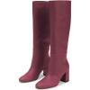 imageFSJ Women Chic Knee High Boots Stretch Pull On Round Closed Toe Long Booties Chunky Block Heels Leather Ladies Dress Party Fall Winter Shoes Size 415 USWine Red