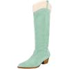 imageFSJ Women Knee High Boots Fur Collar Stacked Chunky Heel Closed Toe Faux Suede Wide Calf Slouchy Fashion Cowgirl Dress Long Boot Size 416 USGreen
