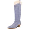 imageFSJ Women Knee High Boots Fur Collar Stacked Chunky Heel Closed Toe Faux Suede Wide Calf Slouchy Fashion Cowgirl Dress Long Boot Size 416 USPurple