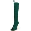 imageFSJ Women Square Peep Toe Lace Up Knee High Boots Thigh High Stiletto Heel Side Zipper Fashion Party Prom Dress Long Boots Size 415 USSea Green
