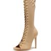 imageFSJ Women Square Peep Toe Lace Up Knee High Boots Thigh High Stiletto Heel Side Zipper Fashion Party Prom Dress Long Boots Size 415 USWheat