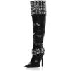 imageFSJ Women Stiletto High Heel Thigh High Boots Studded Rivet Pointed Toe Pull On Over the Knee Boots Versatile Party Dress Shoes Size 416 USBlack
