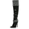 imageFSJ Women Stiletto High Heel Thigh High Boots Studded Rivet Pointed Toe Pull On Over the Knee Boots Versatile Party Dress Shoes Size 416 USGreen