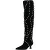 imageFSJ Women Trendy Pointed Toe Studded Knee High Boots Pull On Low Kitten Heel Ladies Winter Prom Party Date Shoes Size 416 USBlack