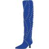 imageFSJ Women Trendy Pointed Toe Studded Knee High Boots Pull On Low Kitten Heel Ladies Winter Prom Party Date Shoes Size 416 USBlue2