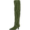 imageFSJ Women Trendy Pointed Toe Studded Knee High Boots Pull On Low Kitten Heel Ladies Winter Prom Party Date Shoes Size 416 USGreen