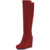imageFSJ Women Wedge High Heel Round Toe Knee High Boots Comfortable Stitching Thick Heel Side Zipper Ladies Prom Club Shoes Size 415 USRed