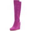 imageFSJ Women Wedge High Heel Round Toe Knee High Boots Comfortable Stitching Thick Heel Side Zipper Ladies Prom Club Shoes Size 415 USViolet Red