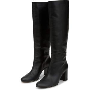 imageFSJ Women Chic Knee High Boots Stretch Pull On Round Closed Toe Long Booties Chunky Block Heels Leather Ladies Dress Party Fall Winter Shoes Size 415 USBlack