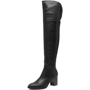 imageFSJ Women Classic Pointed Toe Western Riding Over The Knee Boots Wide Calf Chunky Mid Heel Pull On Long Boots Zipper Winter Dress Shoes Size 415 USBlack