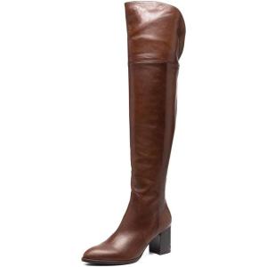 imageFSJ Women Classic Pointed Toe Western Riding Over The Knee Boots Wide Calf Chunky Mid Heel Pull On Long Boots Zipper Winter Dress Shoes Size 415 USBrown