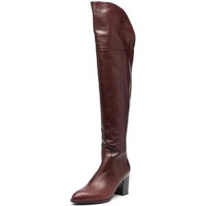 imageFSJ Women Classic Pointed Toe Western Riding Over The Knee Boots Wide Calf Chunky Mid Heel Pull On Long Boots Zipper Winter Dress Shoes Size 415 USReddish Brown