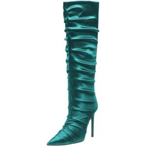 imageFSJ Women Knee High Boots Pointy Toe Stiletto High Heel Slouchy Back Zipper Booties Fashion Long Stretch Sexy Fall Winter Dress Shoes Size 415 USDark Teal