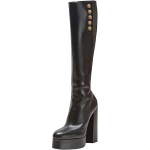 imageFSJ Women Round Toe Platform Knee High Boots Side Zipper Chunky High Heel Ladies Winter Prom Party Dress Shoes Size 416 USBlack