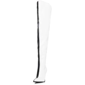 imageFSJ Women Sexy Pointed Toe Stiletto Heel Over the Knee High Boots Multicolor Smooth Leather Side Zipper Color Matching Wedding Party Dress Shoes Size 416 USWhiteBlack