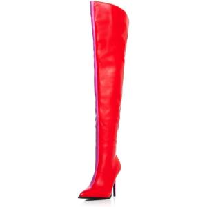 imageFSJ Women Sexy Pointed Toe Stiletto Heel Over the Knee High Boots Multicolor Smooth Leather Side Zipper Color Matching Wedding Party Dress Shoes Size 416 USRed