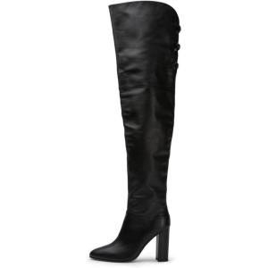 imageFSJ Women Thigh High Over The Knee Boots Block Chunky High Heel Almond Toe Side Zip Wide Calf Sexy Dress Long Boots Size 416 USBlack