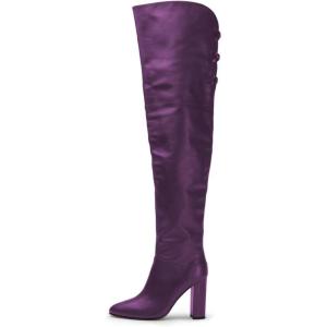 imageFSJ Women Thigh High Over The Knee Boots Block Chunky High Heel Almond Toe Side Zip Wide Calf Sexy Dress Long Boots Size 416 USPurple