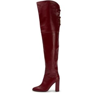 imageFSJ Women Thigh High Over The Knee Boots Block Chunky High Heel Almond Toe Side Zip Wide Calf Sexy Dress Long Boots Size 416 USRed