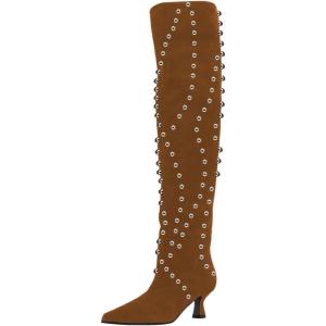imageFSJ Women Trendy Pointed Toe Studded Knee High Boots Pull On Low Kitten Heel Ladies Winter Prom Party Date Shoes Size 416 USPeru