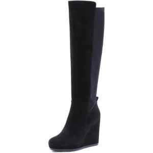 imageFSJ Women Wedge High Heel Round Toe Knee High Boots Comfortable Stitching Thick Heel Side Zipper Ladies Prom Club Shoes Size 415 USBlack