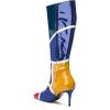 imageFSJ Women Colorful Square Toe Knee High Long Boots Stylish Multicolor Stiletto High Heels Side Zipper Patent Leather Shoes Size 415 USBlue