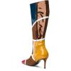 imageFSJ Women Colorful Square Toe Knee High Long Boots Stylish Multicolor Stiletto High Heels Side Zipper Patent Leather Shoes Size 415 USBrown