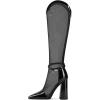 imageFSJ Women Elegant Pointed Toe Chunky High Heel Mesh Knee High Long Boots Back Zipper Summer Casual Morden Ladies Shoes Size 415 USBlack