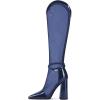imageFSJ Women Elegant Pointed Toe Chunky High Heel Mesh Knee High Long Boots Back Zipper Summer Casual Morden Ladies Shoes Size 415 USDark Blue