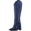 imageFSJ Women Elegant Pointed Toe Chunky High Heel Mesh Knee High Long Boots Back Zipper Summer Casual Morden Ladies Shoes Size 415 USDark Blue