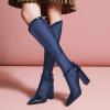 imageFSJ Women Elegant Pointed Toe Chunky High Heel Mesh Knee High Long Boots Back Zipper Summer Casual Morden Ladies Shoes Size 415 USDark Blue